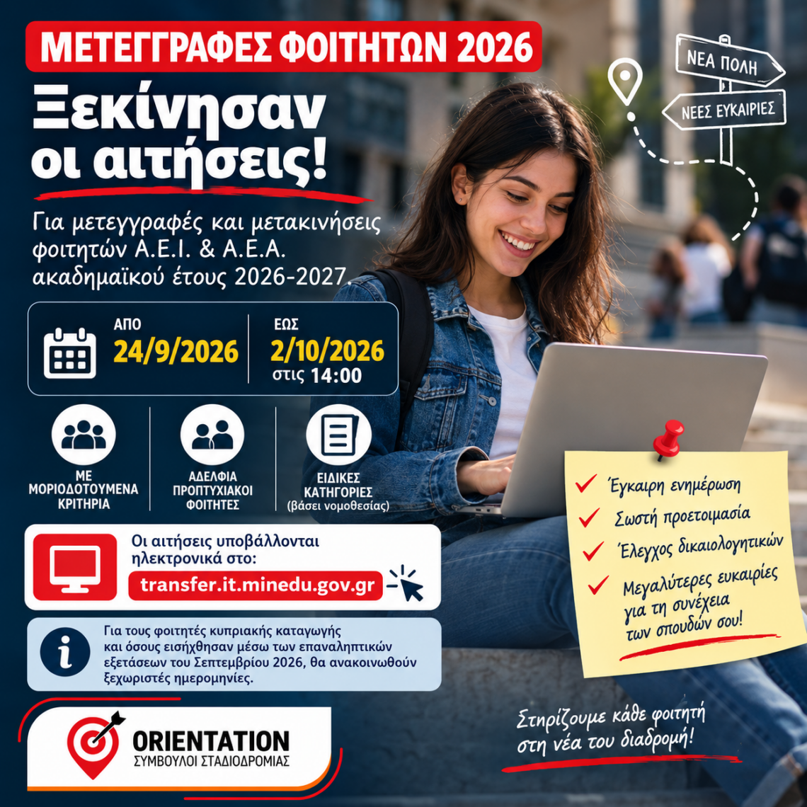 Μετεγγραφές φοιτητών 2026, αιτήσεις έως 2 Οκτωβρίου στις 14:00